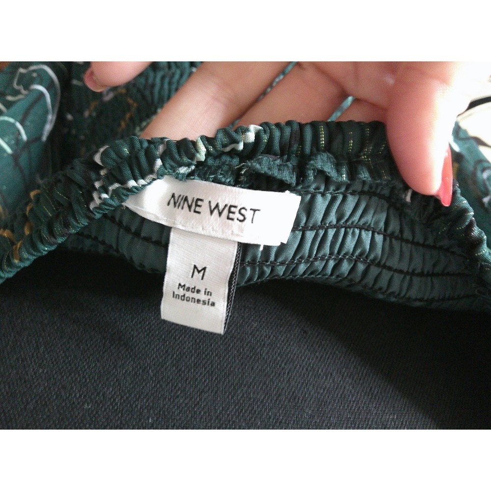 Nine West Dress Womens Med Green NWT Abstract Smocked Metallic Midi WW14Y312RP1 - Picture 7 of 8